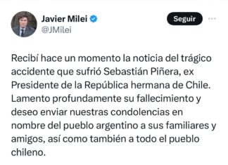 Milei también lamentó el fallecimiento del ex presidente chileno